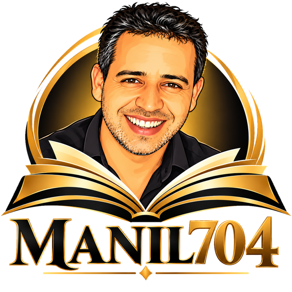 Logo MANIL704 — portrait doré et livre ouvert